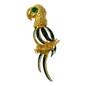 Vintage Gold & Green Enamel Parrot/Bird Brooch